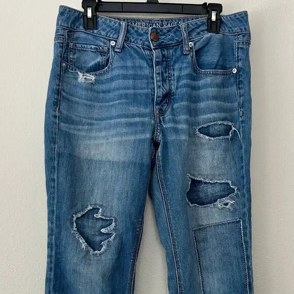 American Eagle Tomgirl Distressed Patchwork Straight leg Jeans grunge skater 6 - Picture 4 of 14